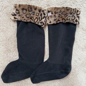 Hunter Black Socks with Leopard Print Cuff